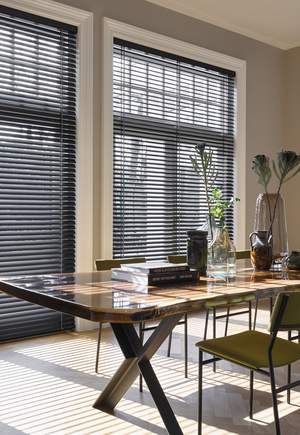 Black Venetian blinds